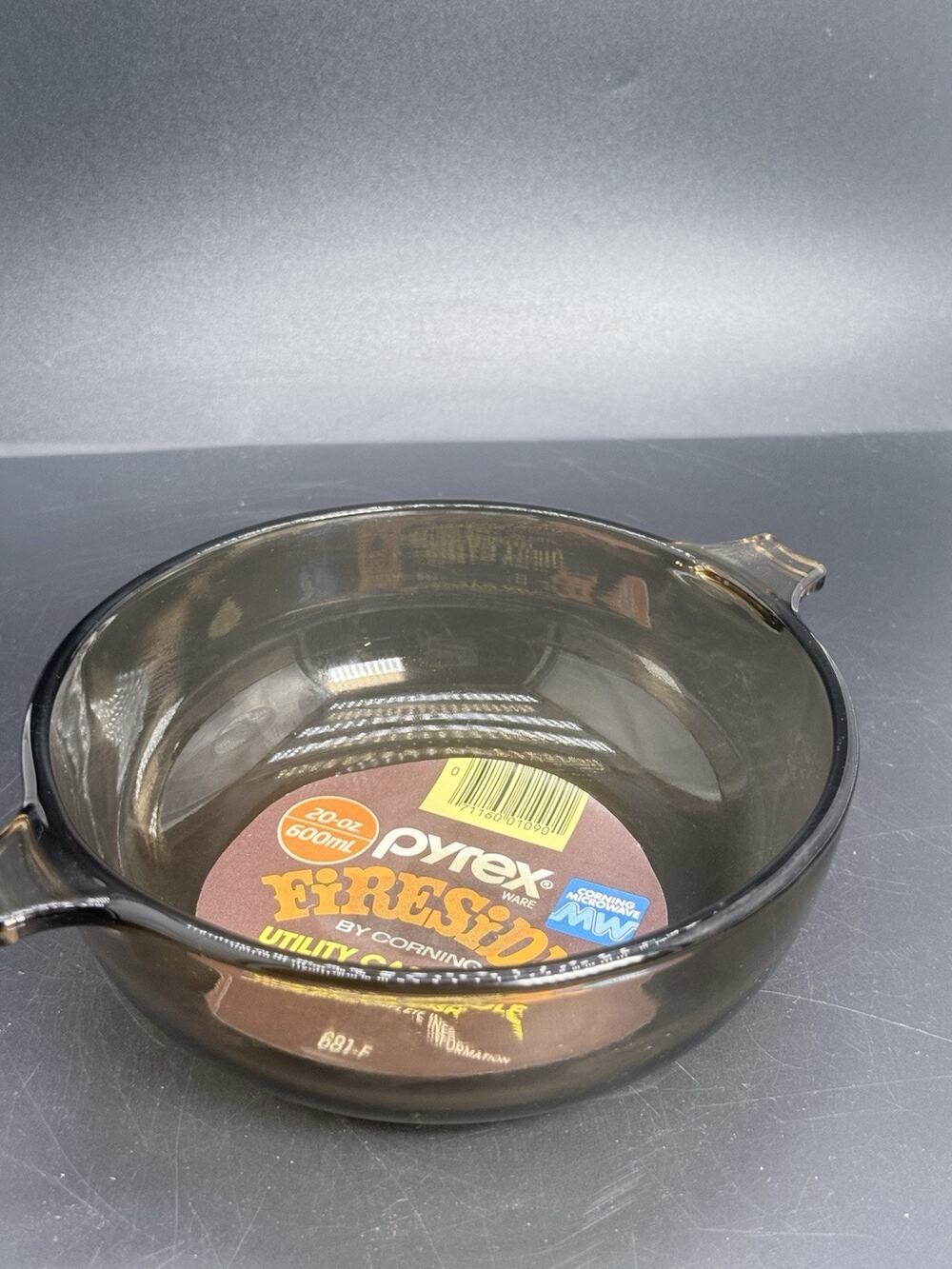 Vintage Pyrex Fireside 681-F 20 Oz Smoke Brown Glass Casserole Dish
